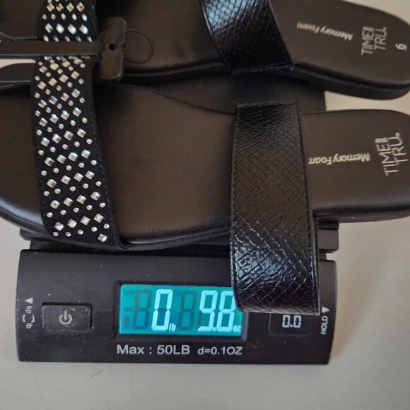 Time And Tru Women's Black Jeweled 2 Band Sandals Size 6 Memory Foam Black - Picture 10 of 10